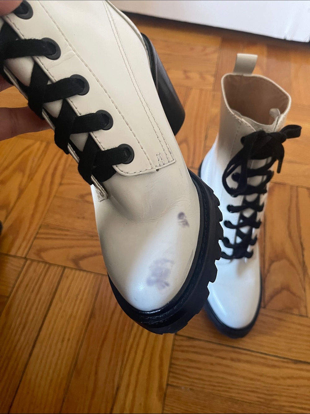 Marc Jacobs White Patent Lace-Up Block Heel Boots - Picture 10 of 16